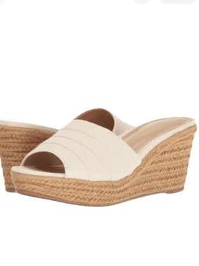 Lauren Ralph Lauren Cream Canvas Espadrille Wedge Mule